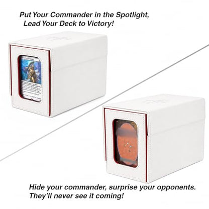 Venssu MTG Deck Box for Commander Display with Dice Tray (White＆Red) | Holds 200 Single/160 Double-Sleeved Cards, Fit MTG/PTCG/OPTCG Cards, Strong Magnet, With 2 Dividers & 1 Magnetic Card Holder - color: White＆Red