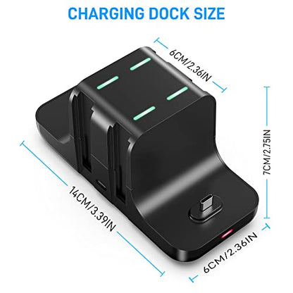 GLDRAM 6 in 1 Switch Charger Dock Station for Nintendo Switch & OLED & Lite, Charging Dock Storage Stand for Nintendo Switch JoyCon and Pro Controller with USB C Charging Cable, Black