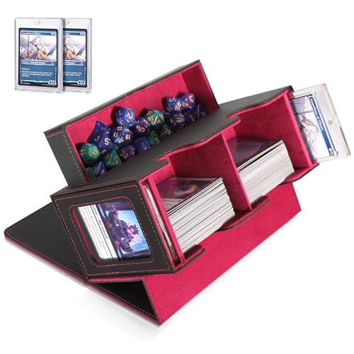 MTG Deck Box, MTG Commander Card Deck Box with Commander Display, Fits 250+ Single Sleeved, Double Card Storage Box with Dice Tray, Magnetic Card Storage Case for CCG TCG Sports Cards, Black Red - color: Black Red