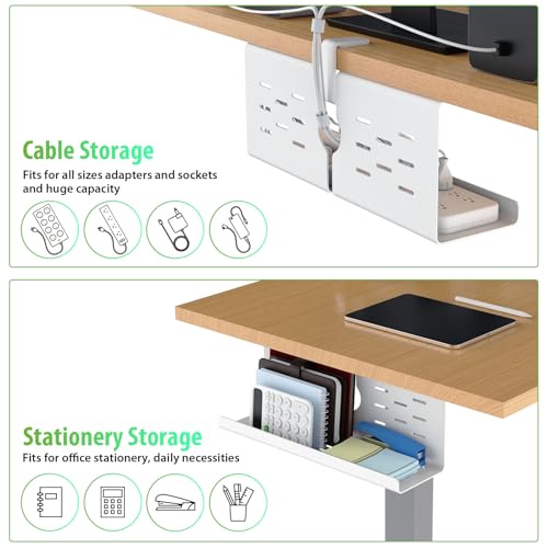 KEEGH 16 in Under Desk Cable Management Tray, Metal Cable Tary, 1 Pack | No-Drill Clamp Mount, Ventilation Holes, Cable Management Tray for Home Office, Gaming Desk, Standing Desk, White - color: White, size: 1 Pack