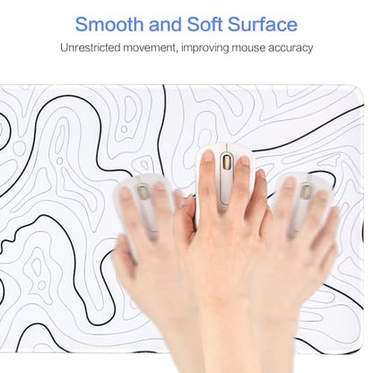 Large Gaming Mouse Pad for Desk, White Topographic Mouse Pad Desk Mat for Gaming Office, Long XL Mouse Pads Keyboard Pad Desk Pad for Computer Laptop 31.5''x11.8'' - color: White