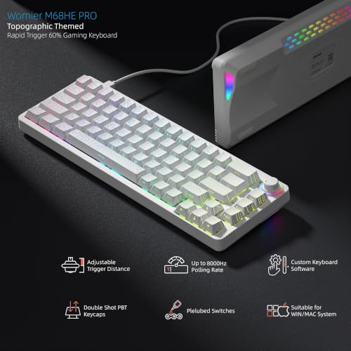 Womier M68HE PRO 60% Percent Keyboard Rapid Trigger Gaming Keyboard RGB | Hall Effect Topographic Keyboard,Wired Custom 8000 Hz Mechanical Keyboard with Magnetic Switch,PBT Keycap for Mac/Win,White - color: M68HE PRO-White
