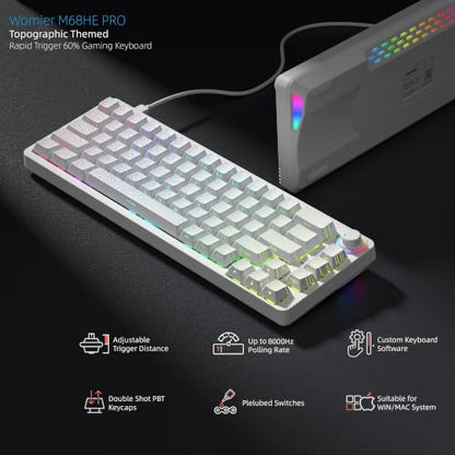 Womier M68HE PRO 60% Percent Keyboard Rapid Trigger Gaming Keyboard RGB | Hall Effect Topographic Keyboard,Wired Custom 8000 Hz Mechanical Keyboard with Magnetic Switch,PBT Keycap for Mac/Win,White - color: M68HE PRO-White