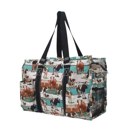 NGIL Utility Water Resistant Tote Bag | Work Tote for Women, Nurse Bag, Teacher's Choice Purse, Gym Bag, Everyday Organizer Top Zipper Closure - color: Country Cow-black