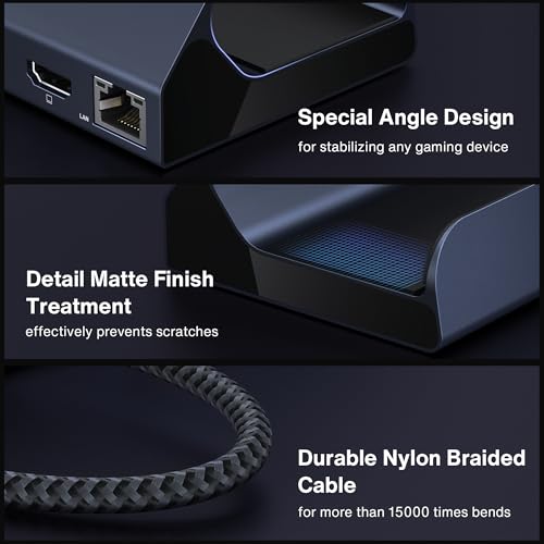 iVANKY Legion Go/ROG Ally X/ROG Ally/Steam Deck Dock with 100W PD Charger, 8-in-1 Hub Docking Station with HDMI 4K@144Hz Gigabit Ethernet, USB-A 3.0 100W Charging USB-C Port for Valve Stream Deck - color: Dark Blue