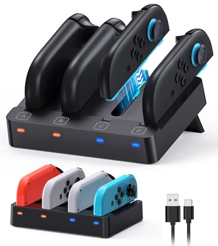 Controller Charger for Nintendo Switch 2/Switch 1 for Joycon | Horizontal Charging Dock Station for Joycon 1 and 2, Multi-function Foldable Storage Stand (Black) - color: Black