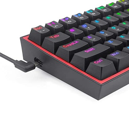 Redragon K617 Fizz 60% Wired RGB Gaming Keyboard, 61 Keys Hot-Swap Compact Mechanical Keyboard w/ 16.8M RGB Backlight, Red Inner Design, Programmable Linear Red Switch, Pro Software - color: Black (Red Inner)
