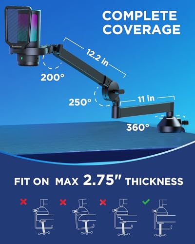 InnoGear USB Gaming Microphone for PC Boom Arm Condenser Mic Set, Black | One-Touch Mute, Interruption-Free, Adjustable Boom Arm, Zero-Latency Monitoring, Work with Xbox, Changeable RGB Modes - color: Black, style: 2-Axis Arm with Mic