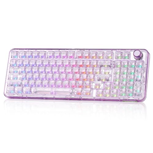YUNZII X98 Wireless Mechanical Keyboard with Knob (Purple, Crystal Switch) | BT5.0/USB-C/2.4GHz,1800 Layout with Number Pad,Pre-lubed Switches Gasket Mount ,Clear Keyboard with RGB for Wins/Mac/Gaming - color: Purple, size: Crystal Switch