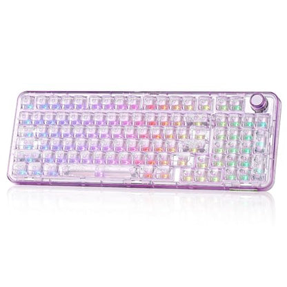 YUNZII X98 Wireless Mechanical Keyboard with Knob (Purple, Crystal Switch) | BT5.0/USB-C/2.4GHz,1800 Layout with Number Pad,Pre-lubed Switches Gasket Mount ,Clear Keyboard with RGB for Wins/Mac/Gaming - color: Purple, size: Crystal Switch