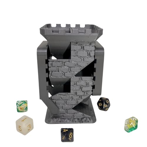 Castle Retro Black Dagger Dice Dice Tower Dungeons and Dragons RPG Tabletop Roleplaying Game Jail D&D (Random 7PCS D20 Dice Set Included) Silver - color: Silver