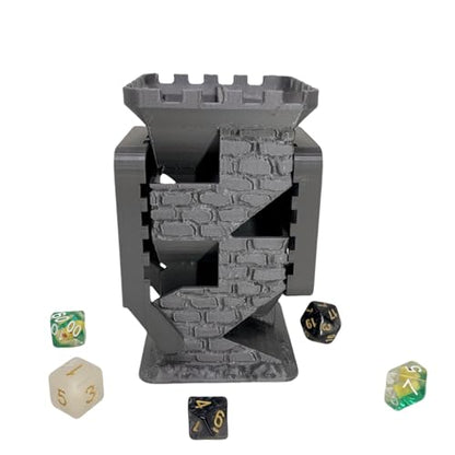 Castle Retro Black Dagger Dice Dice Tower Dungeons and Dragons RPG Tabletop Roleplaying Game Jail D&D (Random 7PCS D20 Dice Set Included) Silver - color: Silver
