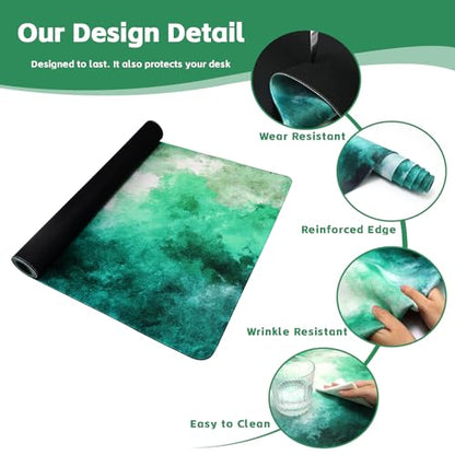 Baziabbo Green Desk Mat,XXL Extended Big Mouse Pad,Gaming Mousepad with Stitched Edge,Non-Slip Rubber Base Keyboard Desk Pad for Home Office Study Game (Haze Green) - color: Haze Green
