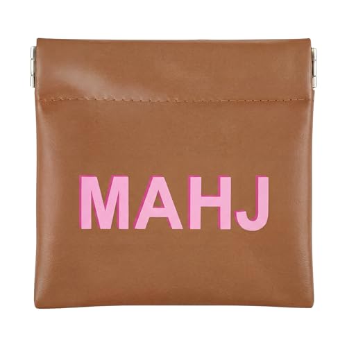 Mahjong Dice Bag Mini Tile Pouch,Solid,Brown | 3.8"x3.9" PU Leather Squeeze Closure, Compact Storage for Tiles Coins Travel, Ideal for Board Game Party Accessory - color: Brown