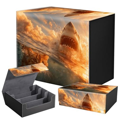 DEGDFSGR Card Game Storage Box for TCG MTG Commander Deck Box MTG Card Box Organizer Trading Card Case Magnetic Closure Creative Pattern Up to 2400 Cards, Cat Shark Ocean Sunset - color: Cat Shark Ocean Sunset