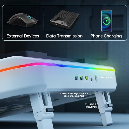 Gaming Laptop Cooling Pad with 3500 RPM Powerful Turbofan, RGB Laptop Cooler Stand with 3 USB Ports, Ergonomic Adjustable Height Laptop Fan for 12-19 Inch Notebooks, Office & Gaming