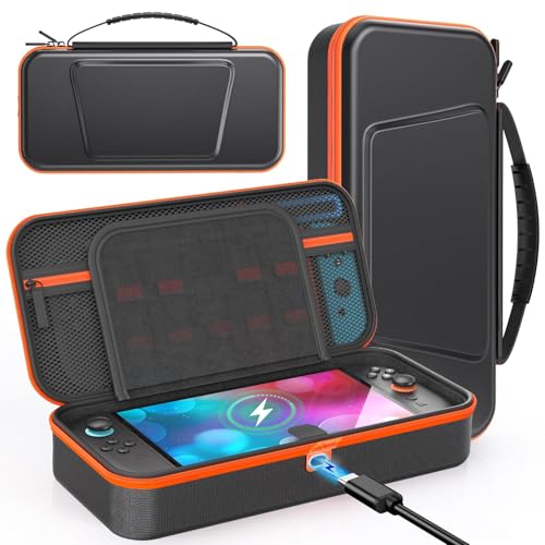 FASTSNAIL Charge Inside Carrying Case for Nintendo Switch 2/Switch 1/ OLED | 9 Game Card Slots, PP Hard Shell Travel Case for Switch 2 Accessories, for Sega Master System Games - size: 2.8 inch