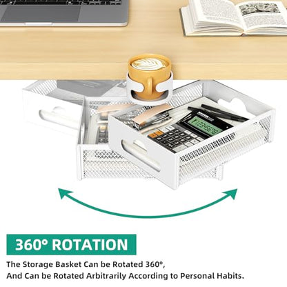 CABTE Desk Cup Holder with Drawer Organizer with 360° Rotation | Anti-Spill Clip-On Table Cup Hook Hidden Storage Box for Office Home Gaming Table (White) - color: White