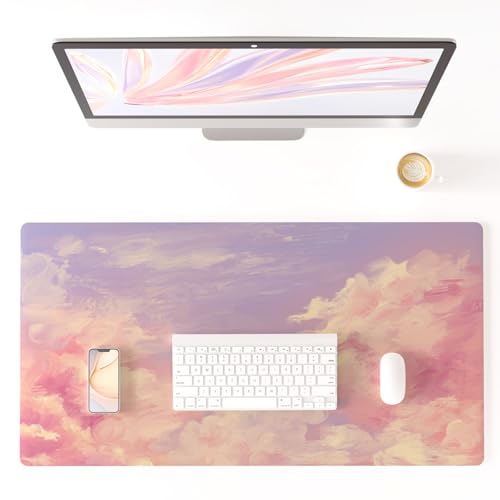Colorful Star Pink Large Mouse Pad, 31.5" x 15.7" | Cute Mousepad & Large Desk Pad, PU Leather Laptop Mat, Waterproof Non-Slip Desk Mat for Office Accessories Women& Girl - color: Dreamy Cloud, size: 31.5" x 15.7"