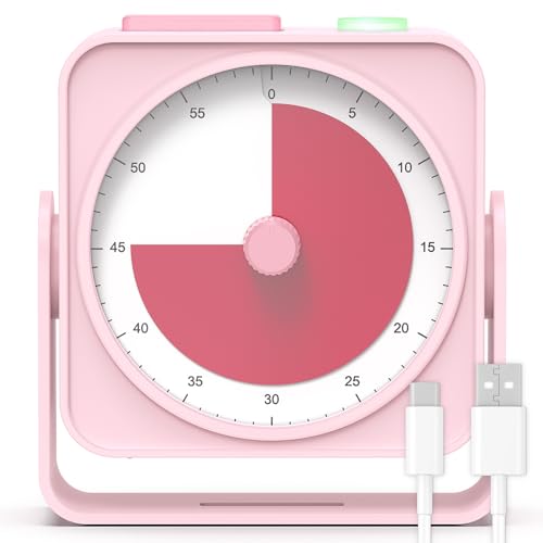 Rechargeable Visual Timer 60-Minute for Classroom Countdown Stopwatch Timer, w/Adjustable Stand for Homeschool Supplies Study Time Management Tool, for Desk Office Work Meetings, Mute Function, Pink - color: Pink