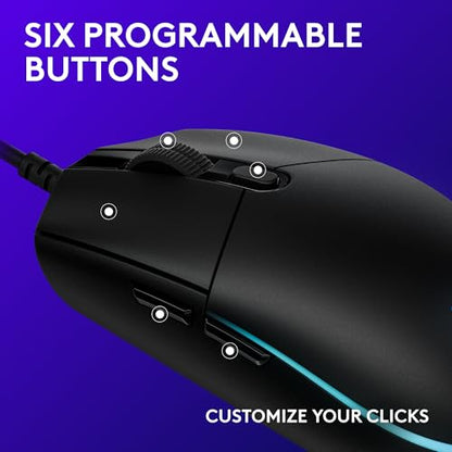 Logitech G203 Wired Gaming Mouse, 8,000 DPI, Rainbow Optical Effect LIGHTSYNC RGB, 6 Programmable Buttons, On-Board Memory, Screen Mapping, PC/Mac Computer and Laptop Compatible - Black - color: Black