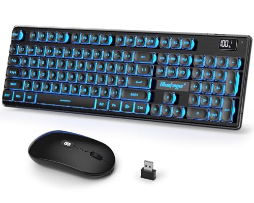 BlueFinger Wireless Gaming Keyboard and Mouse Combo, Upgrade Battery Percentage Display, Rechargeable Slim Gaming Keyboard Mouse Set, Light Up Full-Size Keyboard Silent Mouse Set for Computer Laptop