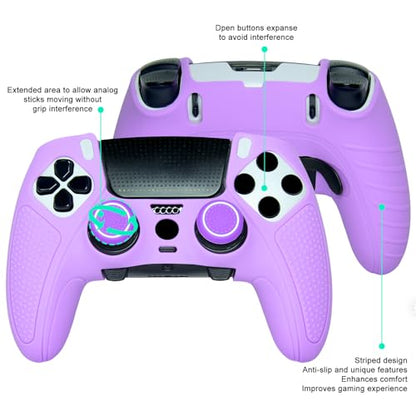 Purple Anti-Slip Controller Skin,Studded Edition Protective Silicone Cover Skin Grips Compatible with PS5 Edge Controller and 6 PCS Thumb Grips Caps. - color: Purple