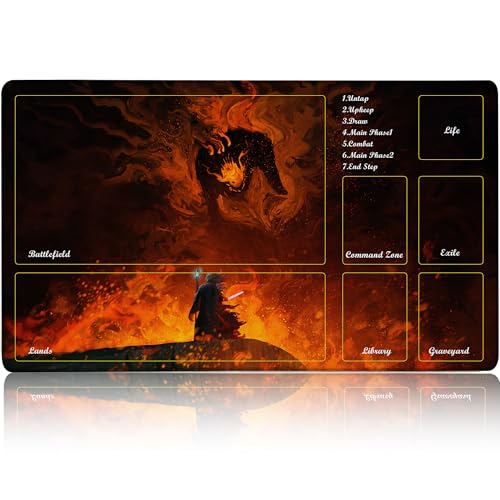 MTG Playmat TCG Card Mat Magic The Gathering Play Mat with Zone 24x14 Inch - color: Wizard Vs Flame Demon,with Zone
