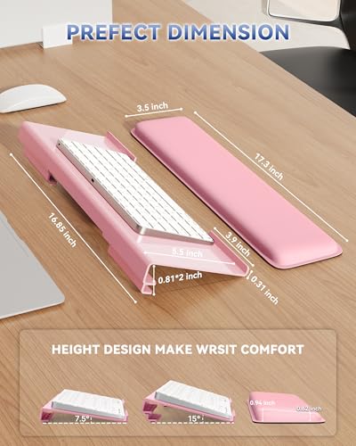 Laborio Computer Keyboard Stand for Desktop, 2-Level Height Adjustment Keyboard Wrist Rest, Non-Slip Key Board Riser Pad for Office, Gaming, and Home Desks(Pink) - color: Pink