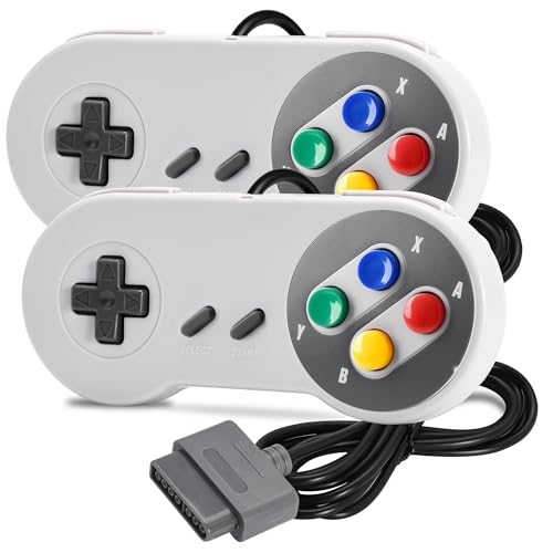 SAFFUN 2 Pack Wired SNES Controller, Fully Compatible With Original SNES/SFC - [Plug and Play] (Multi-Color Keys) - color: Wired Multi-Color Keys
