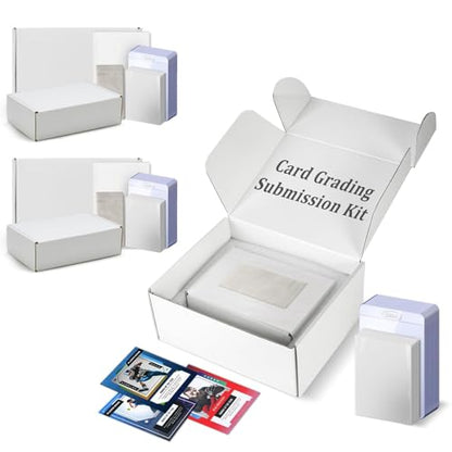 DEDC Card Grading Submission Kit Card Grading Shipping Mailing Box for PSA, CGC, SGC Trading Card- 25 Semi Rigid Card Holders, 50 Card Sleeves, 1 Shipping Label + 1 Wiping Cloth (3-Set-Universal) - size: 3-set- Universal