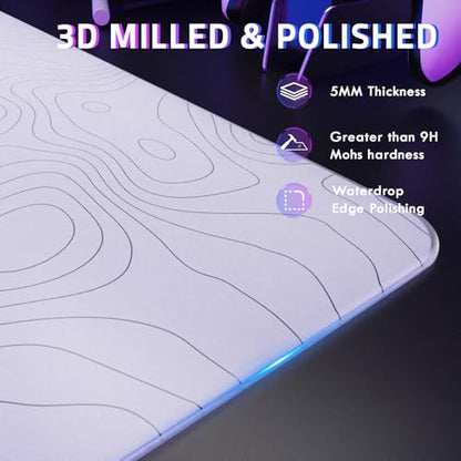 ATTACK SHARK CM05SE Glass Gaming Mouse Pad for FPS & Esports, Nano-Etched Tempered Glass Surface,Ultra-Smooth Low Friction Hard Mousepad,Waterproof Large Desk Mouse Mat for PC Setup,White Contour - color: White Contour