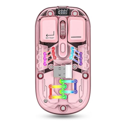 Wireless Bluetooth Mouse, Transparent BT + 2.4G Dual-Mode Mechanical Mouse with Magnetic Top Cover, Rechargeable RGB Backlit Gaming Mouse for Gaming/Esports/Desktop/Laptops/Tablets (Pink) - color: Pink