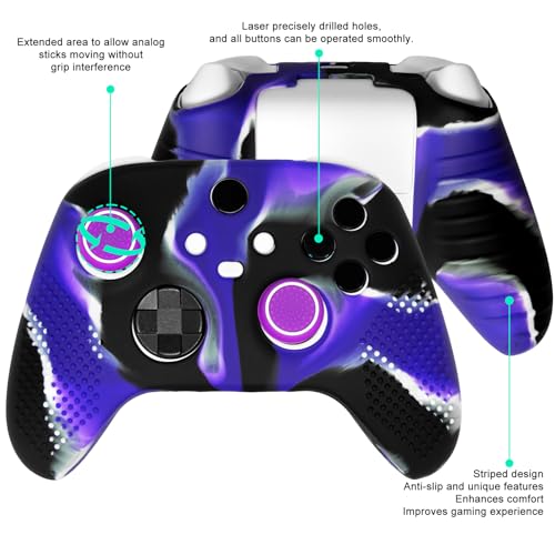 Anti-Slip Purple Black Controller Skin,Studded Edition Protective Silicone Cover Skin Grips Compatible with Xbox Series X/S Controller and 6 PCS Thumb Grips Caps. - color: Purple Black