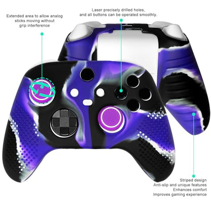 Anti-Slip Purple Black Controller Skin,Studded Edition Protective Silicone Cover Skin Grips Compatible with Xbox Series X/S Controller and 6 PCS Thumb Grips Caps. - color: Purple Black
