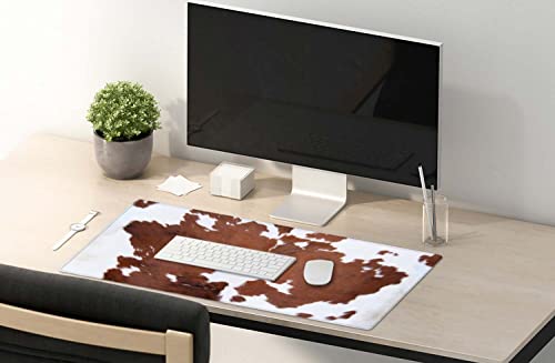 SSOIU Extended Mouse Pad, XXL Gaming Mouse Pads, Large Big Mousepad Laptop Computer Keyboard Mat Desk Pad with Non-Slip Base Stitched Edge for Gaming Office, 35.5 x 15.7 inch, Brown Cowhide Print - color: Brown Cowhide Print