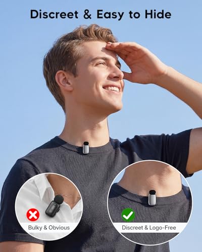 ZealSound Mini Wireless Lavalier Microphone for iPhone iPad Android, Dual Channel Wireless Microphones with Noise Cancellation, Mute & Volume Control, 33H Battery Case, USB-C & Lightning Plug & Play - color: Silver