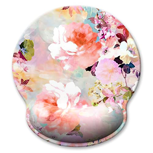 Ergonomic Mouse Pad with Wrist Support, Floral Memory Foam Wrist Rest Mouse Pads, Cute Computer Laptop Office Accessories Decor, Pain Relief Mousepad for Gaming Work Women Girls, Pink Flowers - color: Watercolor Flowers