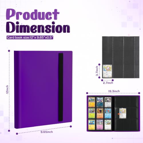 Trading Card Binder, 9 Pocket 20 Pages 360 Cards, Suitable for MTG, TCG(Purple) - color: Purple