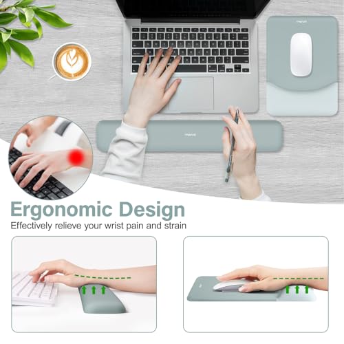MOSISO Wrist Rest Support Mouse Pad & Keyboard Set, Powder Blue | Rectangular Ergonomic Mousepad, Non-Slip Base, Home/Office Pain Relief & Easy Typing, Neoprene Cloth & Raised Silicone Lining - color: Powder Blue