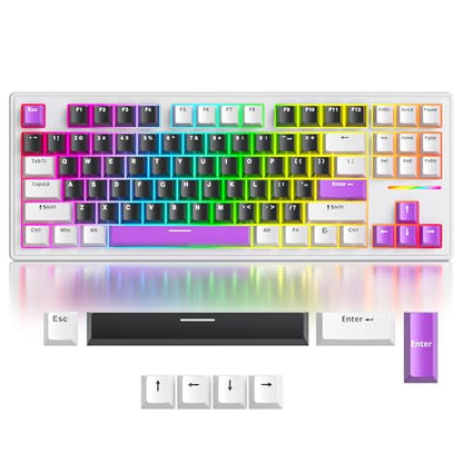 Owpkeenthy 75 Percent Gaming Keyboard Gasket Mounted with Pre-lubed White Switch, 87 Key Wired Mechanical Keyboard Hot Swappable RGB Backlit for MAC Win (R-Purple) - color: R-Purple/White