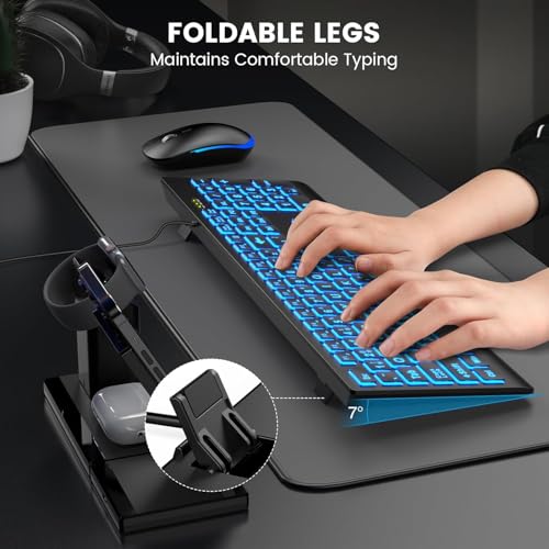 SABLUTE K11PRO Large Print Backlit Keyboard, 3X Larger Font Wired USB Lighted Computer Keyboard with 7-Color LED Illuminated Keys, Desktop Workstation Keyboard Compatible for PC Laptop Windows - color: Classic Black