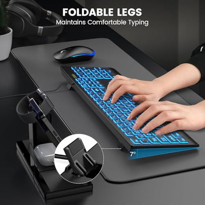 SABLUTE K11PRO Large Print Backlit Keyboard, 3X Larger Font Wired USB Lighted Computer Keyboard with 7-Color LED Illuminated Keys, Desktop Workstation Keyboard Compatible for PC Laptop Windows - color: Classic Black