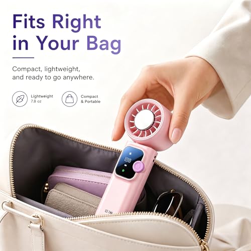 Portable Handheld Fan with Ice Cooling Personal Rechargeable Mini Neck Fan | 20000RPM,199-Speed 4000mAh Battery Powered up to 15hrs with LED Display for Travel, Camping & Outdoor, Pink - color: Pink