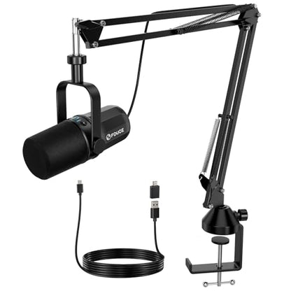FDUCE Dynamic Microphone, XLR/USB Podcast Recording PC Microphone for Vocal Voice-Over Streaming, Studio Metal Mic with Mute, Headphone Jack, Monitoring Volume Control, with Boom Arm (SL40+) - style: SL40 with Boom Arm