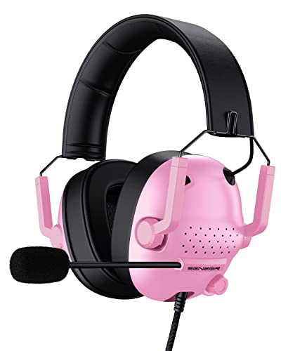 SENZER SG500 Surround Sound Pro Gaming Headset with Noise Cancelling Microphone - Soft Memory Foam Padding - Portable Foldable Headphones for PC, PS4, PS5, Xbox One, Switch - Pink - color: Pink