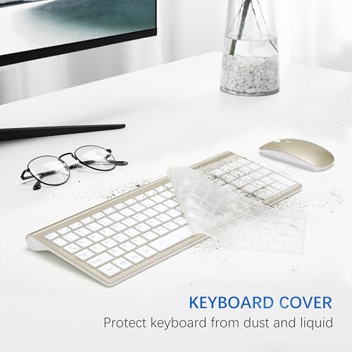 Wireless Keyboard and Mouse Ultra Slim Combo, TopMate 2.4G Silent Compact USB 2400DPI Mouse and Scissor Switch Keyboard Set with Cover, Batteries Included, for PC/Laptop/Windows/Mac - Gold White - color: Gold White
