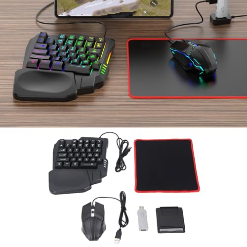 Zunate Half Hand Gaming Keyboard and Combo, Half Hand Gaming Keyboard Set, 4 in 1 Mobile Gaming Keyboard Set with Converter, Adjustable Phone Stand for PC