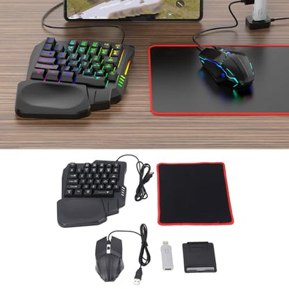 Zunate Half Hand Gaming Keyboard and Combo, Half Hand Gaming Keyboard Set, 4 in 1 Mobile Gaming Keyboard Set with Converter, Adjustable Phone Stand for PC