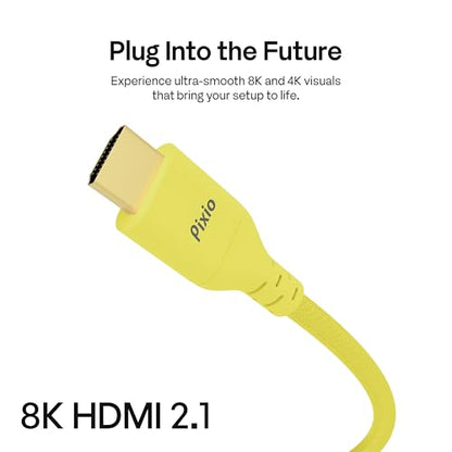 Pixio Yellow 8K HDMI 2.1 Cable Ultra Certified Ultra High Speed 10FT 8K 60Hz 4K 120Hz Nylon Braided Gold Plated Connector Anti-Breakage HDR10+ DTS eARC HDCP Dolby Compatible - color: Yellow, size: 10 ft
